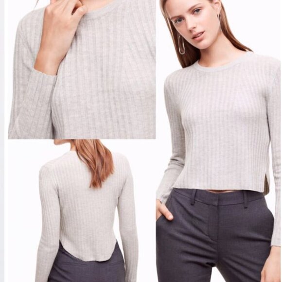 Babaton Nathaniel Sweater Long Sleeve Wool Linen Blend Grey Size Small Crop - Picture 1 of 6